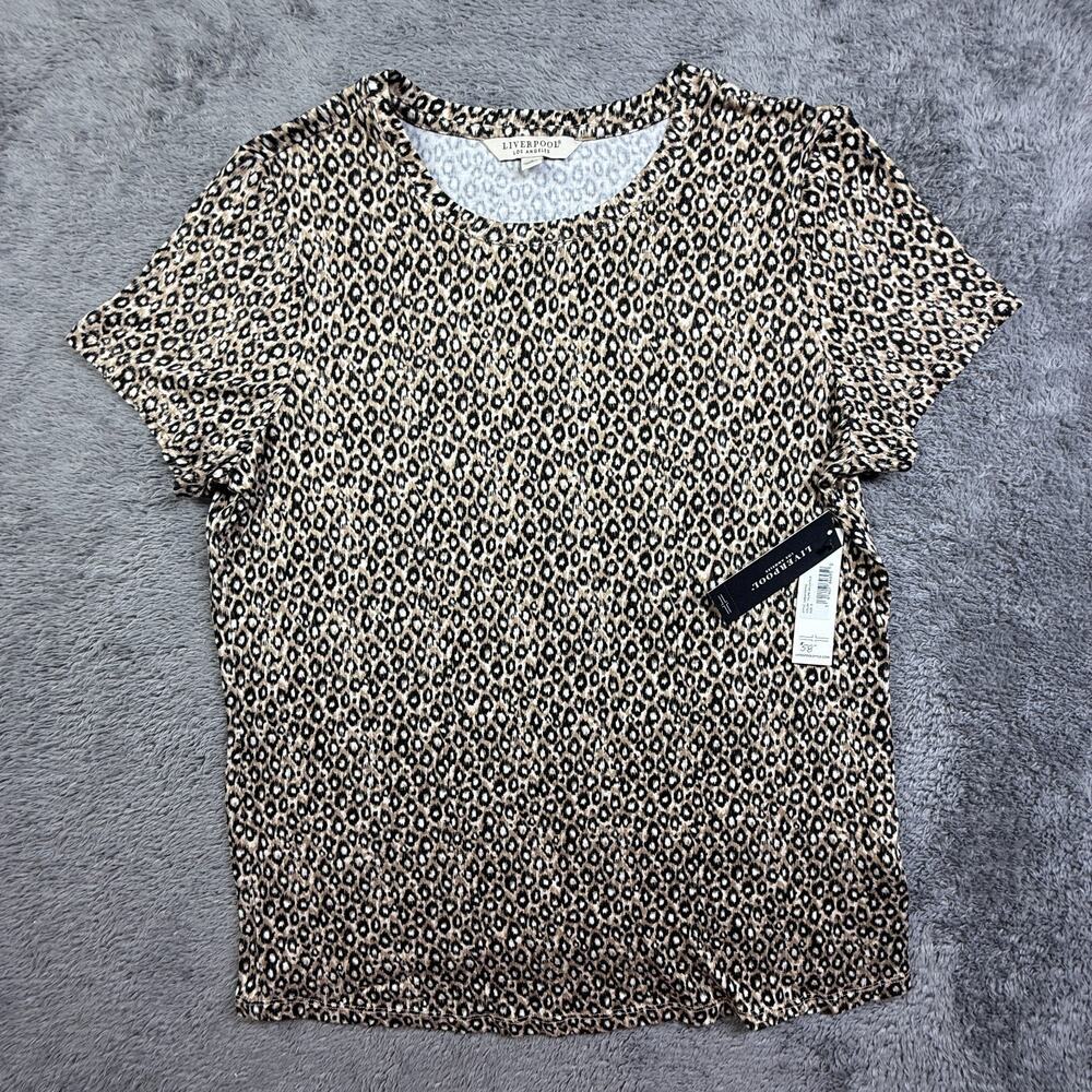 Liverpool Los Angeles NEW Cheetah Print Crew Neck Shirt Womens S Short Sleeve